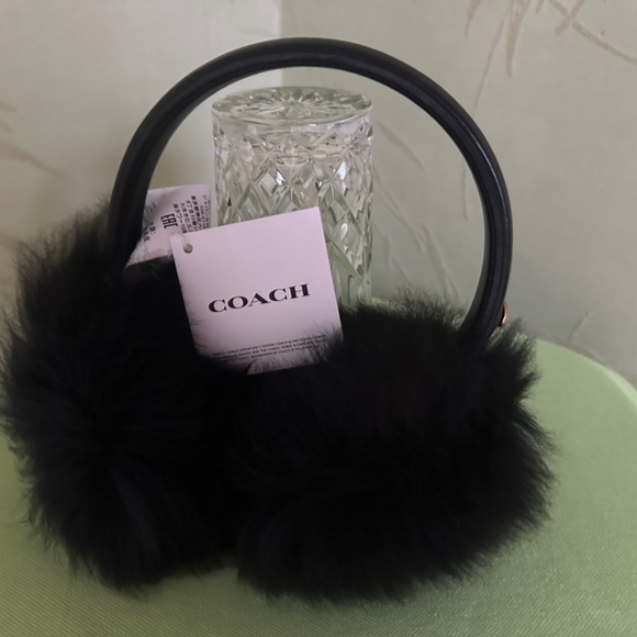 COACH SHEARLING & LEATHER EARMUFFS:NWT BLACK  7371 - Picture 3 of 16